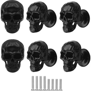 6 pcs Creative Skull Knobs Pull Handle Cabinet Door Furniture Dresser Kitchen Wardrobe Single Hole Pulls Handles (Black)
