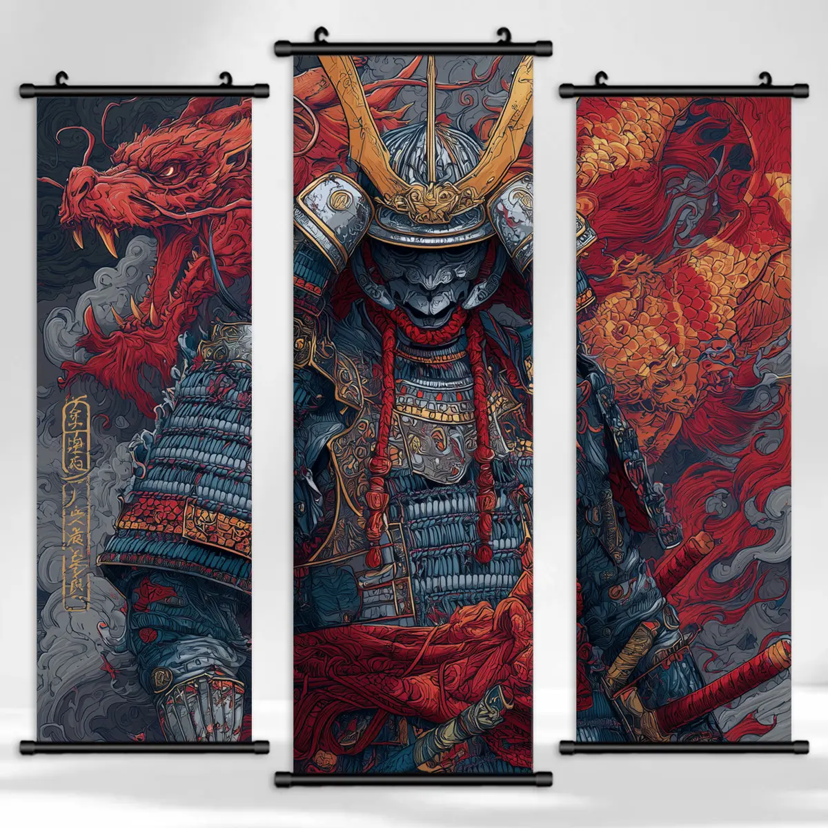 Japanese Samurai & Dragon Art Poster Set, Waterproof Wall Decor for Living Room, Bedroom, Game Room, Ideal Gift, Modern Home Decoration