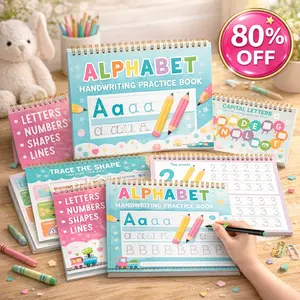 Hadley Designs Magic Kids Grooved Handwriting Practice Copybooks Reusable ABC Tracing Number Tracing Pen Refills Visual Learning Tools Home Classroom Student Essentials