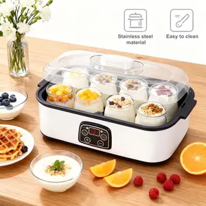 Stainless Steel 1400ml Yogurt Maker | 8 Glass Jars & Programmable Timer for Fresh Yogurt