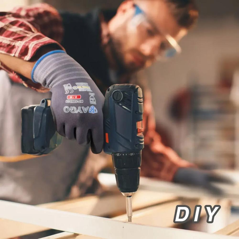 KAYGO Nylon Safety Work Gloves KG19NB – MicroFoam Nitrile Coated Palm, Comfortable Seamless Fit for Construction, Automotive Repair & Home Projects