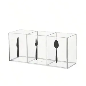 Three-Compartment Cutlery Organizer with Fork Knife Spoon Labels, Kitchen Counter Storage Box, Neat and Organized Dining Essentials