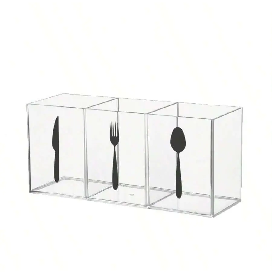 Three-Compartment Cutlery Organizer with Fork Knife Spoon Labels, Kitchen Counter Storage Box, Neat and Organized Dining Essentials, Flatware Organizer