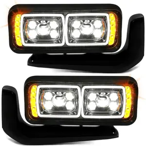 HECASA LED Headlights Compatible with Peterbilt 357 359 365 367 378 379 389 567 Head Lamps w/Mounting Arms Clear Lens Black Housing Driver & Passenger Side