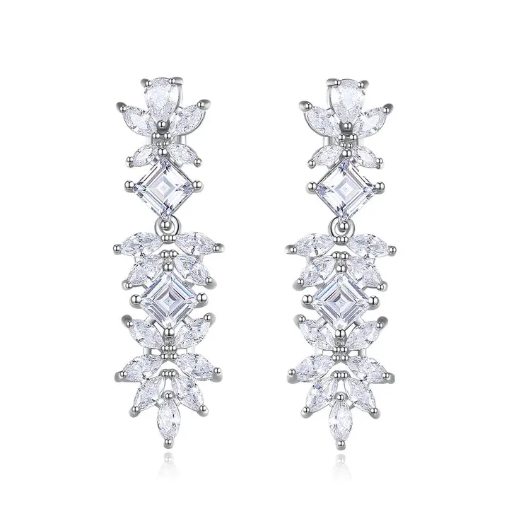 CzCity Fashion Jewelry Woman Earring Bridal Zircon Large Flower Big Wedding Luxury 2026 Designer Earrings E21081305 Rhodium Plated Brass Claw Setting Drop Earrings for Anniversary Party