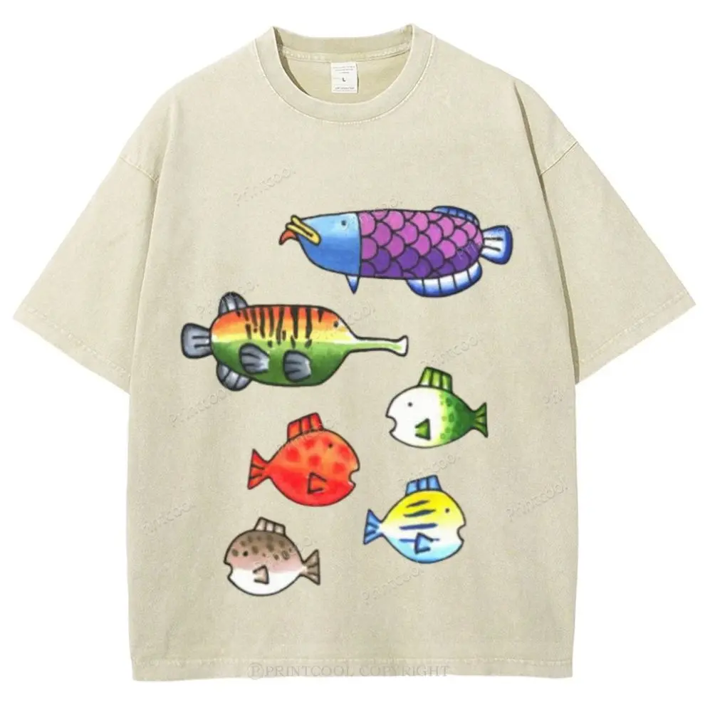Colorful Wii Fish Unisex Vintage Tee, Fashion Cotton, Full Colors, Full Sizes, For Men, For Women