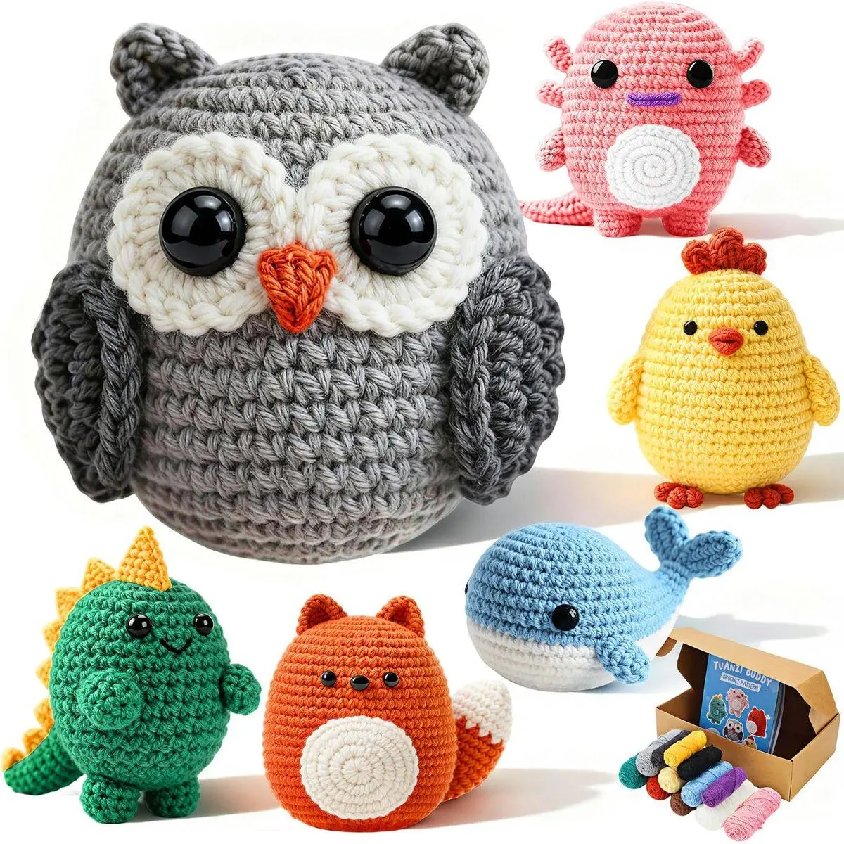 Crochet Kit for Beginners 6 PCS Amigurumi Animal Family Crochet Starter Kit with Step-by-Step Video Tutorials 40% Extra Yarn DIY Craft Gifts for Adults Knitting Lovers Mother Teacher Graduates