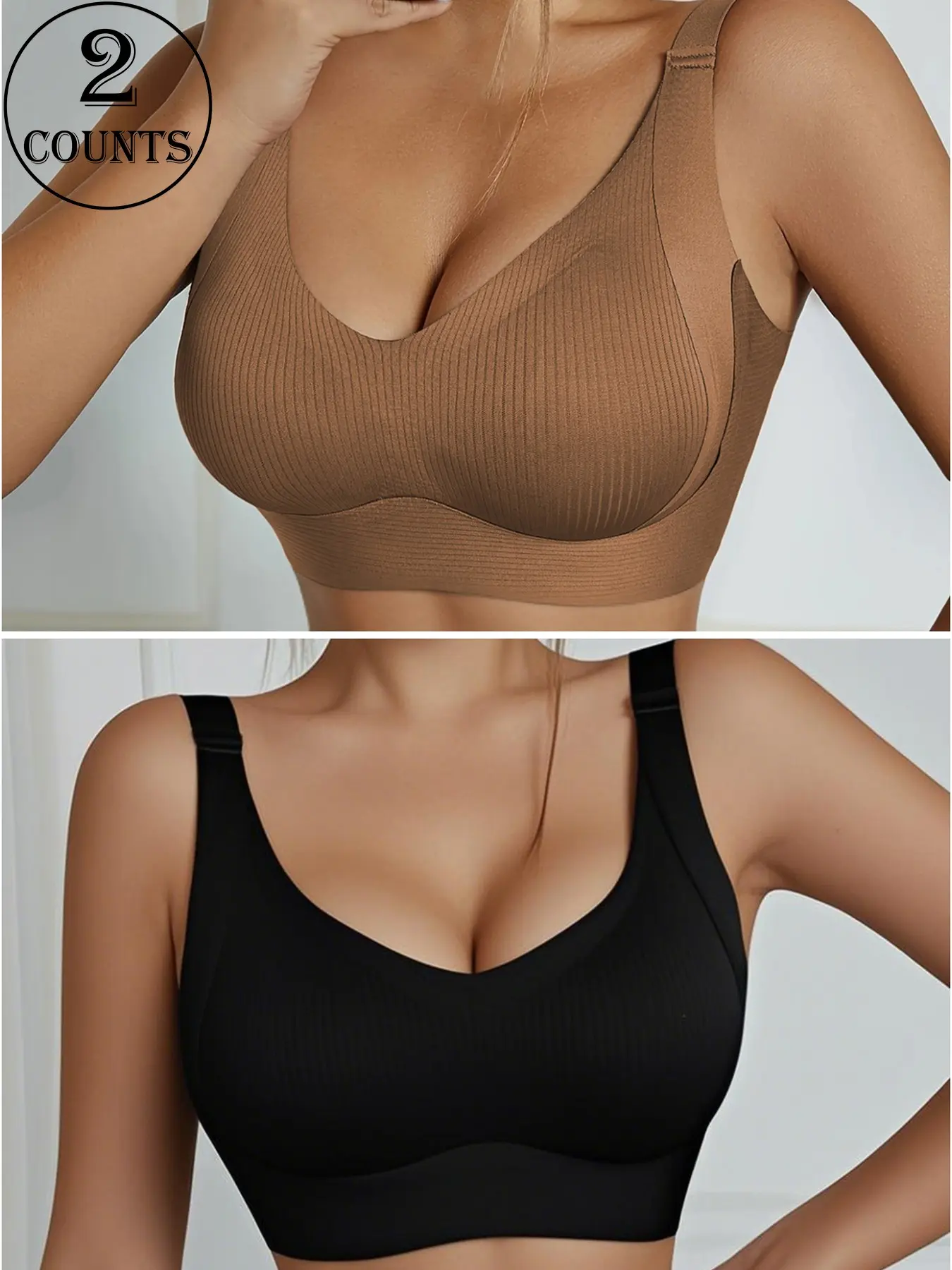 Women's Seamless Wireless Bra, Adjustable Wide Straps, Comfortable Breathable Lingerie, Medium Support, Casual All-Season Wear Women's Seamless Wireless Bra, Adjustable Wide Straps, Comfortable Breathable Lingerie, Medium Support, Casual All-Season Wear