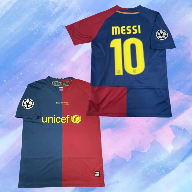 08 09 Home Red And Blue 10# Messi Short Sleeve Retro Soccer Jersey Fans Version