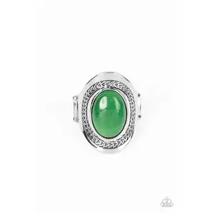Rockable Refinement - Green Jade Stone Silver Ring - Paparazzi