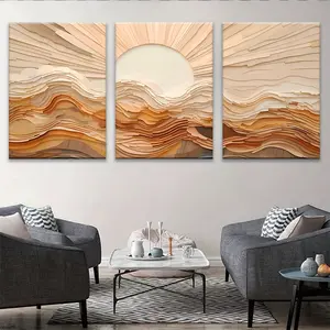 Boho Mountain Canvas Wall Art 3pcs Wood Framed Abstract Sun Forest Nature Scenery Print HD Giclee Ready to Hang for Home Decor Easy to Hang with Complete Hardware Kit Various Themes Artistic Gift Choice - Room