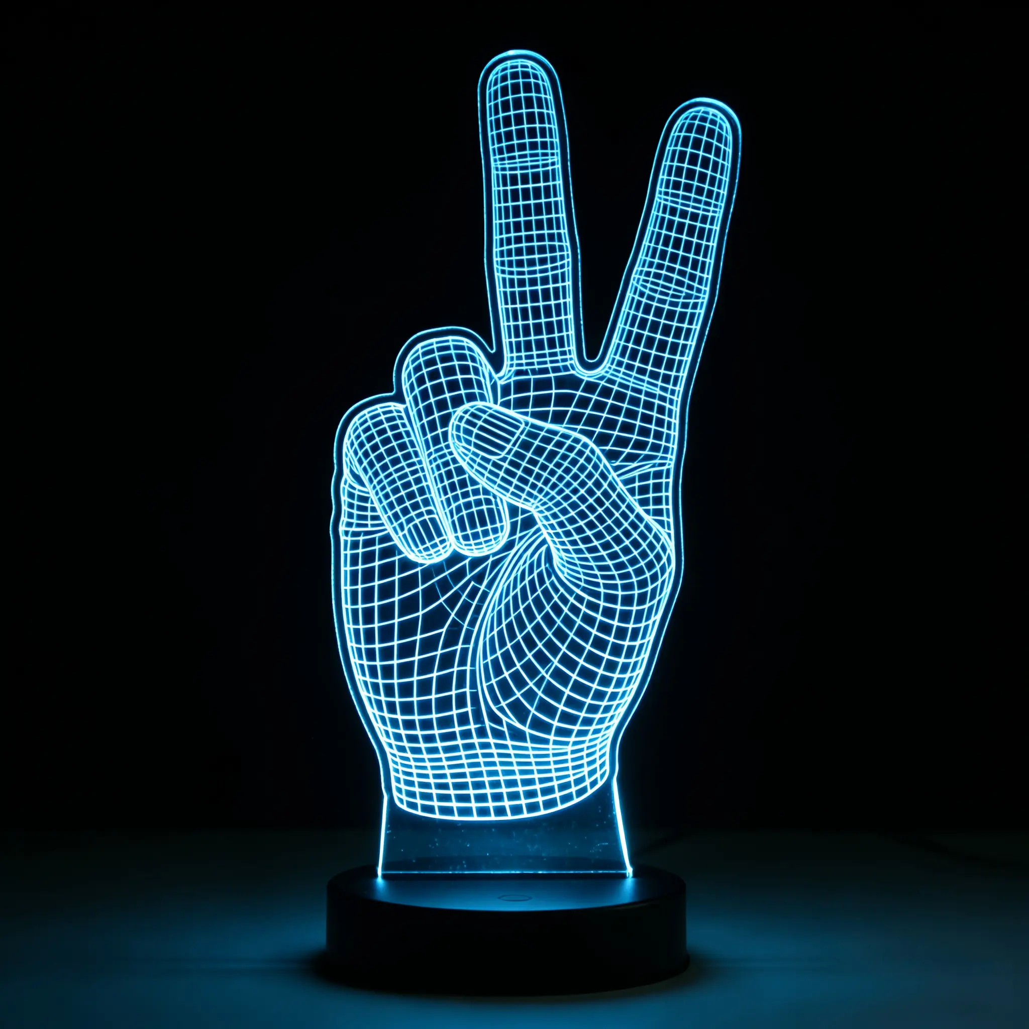 Wireframe Peace Sign Hand Acrylic Night Light - 7-Color Glowing Ambient LED Light Signs, Futuristic Cyberpunk Aesthetic Decor for Bedrooms, Desks, 7-Color Glowing Light Signs