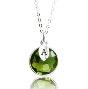 Peridot Necklace, August Birthstone Necklace, Sterling Silver or 18K Gold, Personalized Round Necklace, Bridesmaid Gift, Mom Necklace