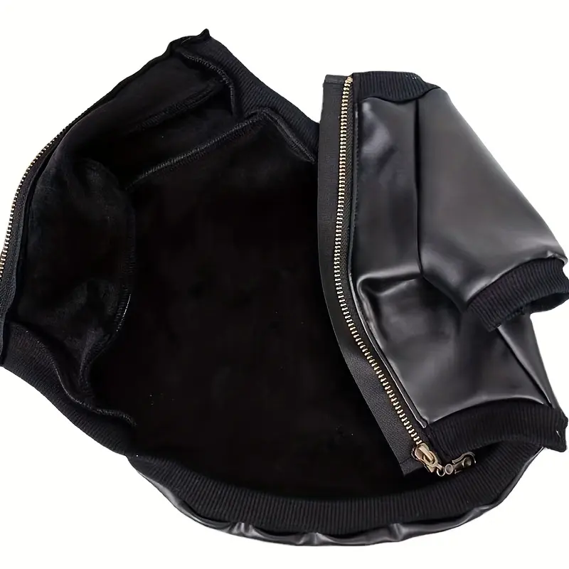 [Fleece-Lined Faux Leather Jacket] Machine Washable Fleece-Lined Faux Leather Dog Jacket - Cozy Zip-Up Winter Pet Coat for Small to Medium Breeds