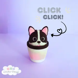 French Bulldog Latte Clicky Fidget – Cute Coffee Cup Desk Clicker | Mechanical Switch Stress Relief Toy | 3D Printed ASMR Fidget