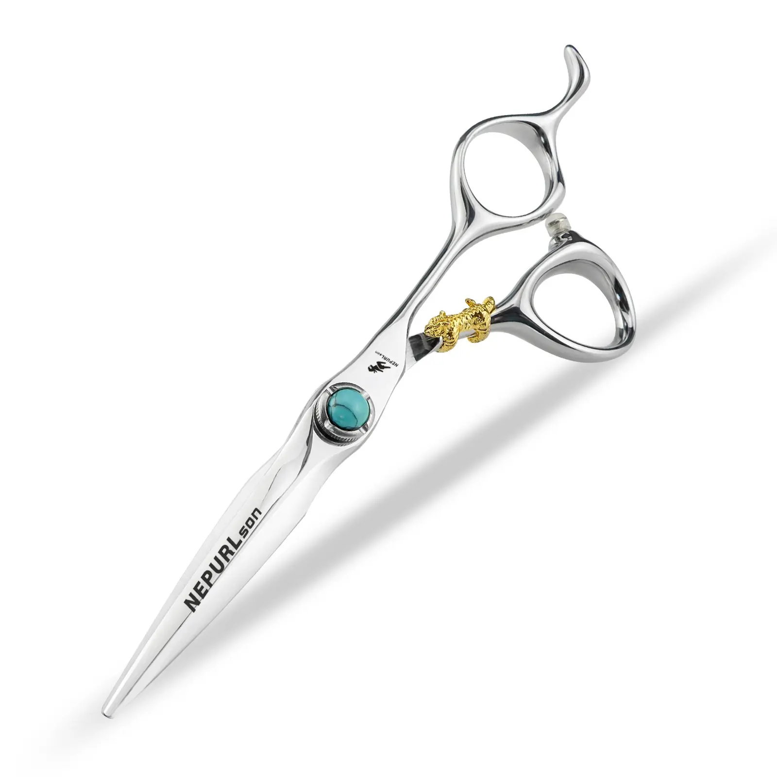 6.0 Inch Turquoise Screw Small Gold Tiger High-End Haircut Scissors, Hair Cutter, Salon Supplies, Barber Supplies, 440C Stainless Steel, Ergonomic Right-Hand Design, Unisex, Hair Styling Tools
