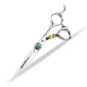 6.0 Inch Turquoise Screw Small Gold Tiger High-End Haircut Scissors, 440C Stainless Steel, Ergonomic Right-Hand Design, Unisex, Hair Styling Tools
