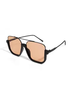Vintage Double Bridge Square Sunglasses UV400 | Face - Slimming Caramel & Black Shades