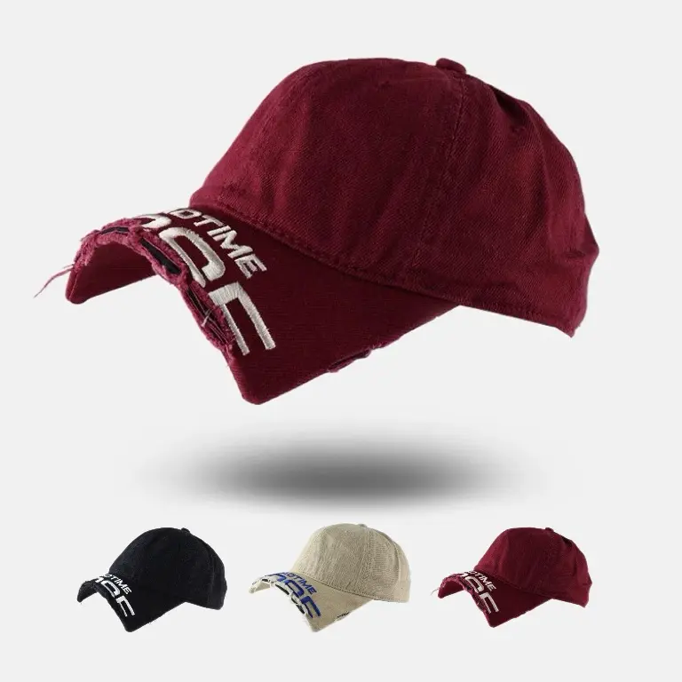 Unisex Washed Cotton Baseball Cap - Ripped Brim, Letter Embroidery, Unisex Fit Style, Relaxed Look, Fashion Letters, New Personality - Casual Hat for Daily Commute, Streetwear