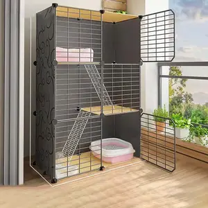 Double Layer Cat Cage, Large Space Cat House with Door, Three-layer Pet Cage for Indoor, Pet Supplies for Small Medium Large Cats, Wire Metal Escape Proof Kennel
