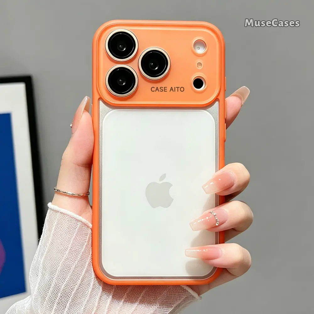 Transparent Photo Frame Smartphone Case for iPhone 17 Pro Max, 16, 15 Plus, 14, 13, 12, 11 - Orange Hard PC-TPU Casing, Durable Anti-Scratch Full Coverage Camera Protection, Handheld Cellphone Devices Aesthetic Gift GTSCC260727005