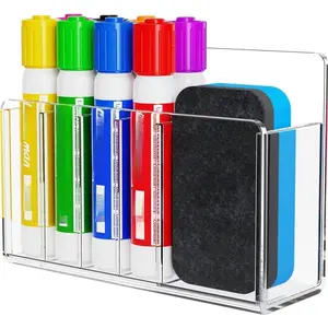 Dry Erase Marker Holder for Whiteboard, Adhesive Marker Organizer for Refrigerator,  Pen Holder for Locker Accessories, Locker Organizer for Work, Pencil Cup for Desk, Clear