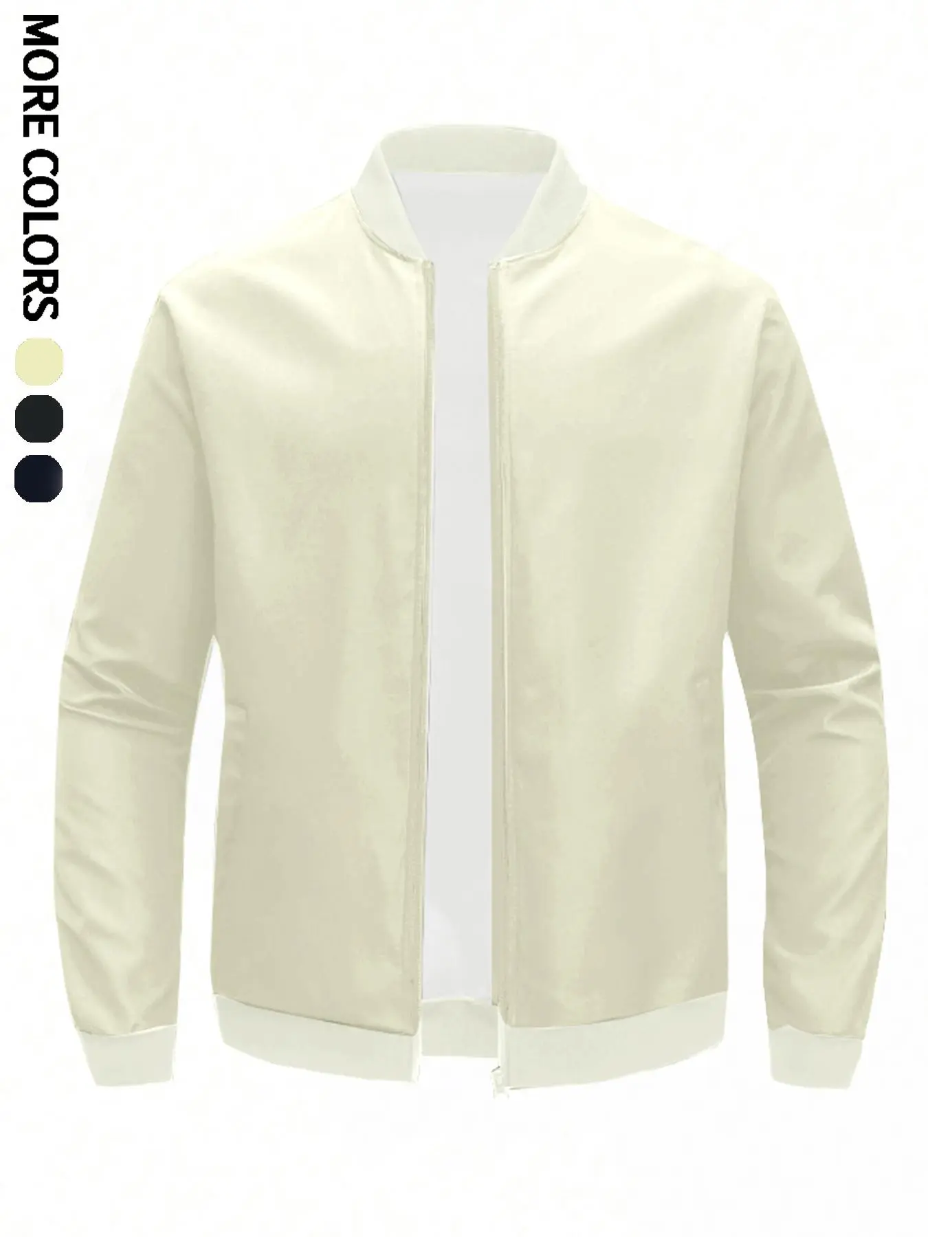 Men's Solid Color Zip Up Bomber Jacket, Regular Fit Casual Comfy Windproof Long Sleeve Baseball Collar Outerwear for Daily Wear, Men's Clothing for All Seasons, Coats