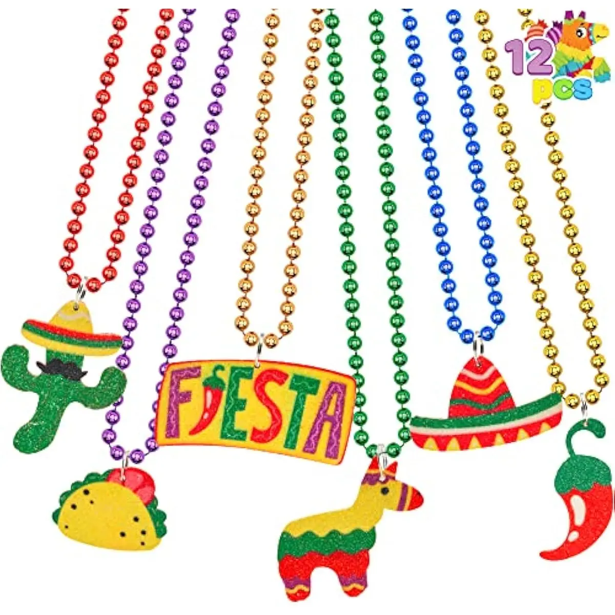 12 PCS Cinco de Mayo Fiesta Necklaces Bead- Mexican Birthday Party Favors Supplies Decorations, Luau Photo Props, Carnivals Event, Taco Tuesday