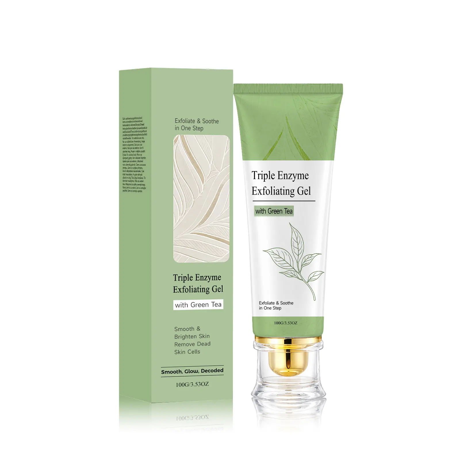 Triple Enzyme Exfoliating Gel Green Tea Aqua Peel Gel - Gentle Face Exfoliator with Fruit Enzymes, AHA, BHA & Hyaluronic Acid for Clogged Pores & Anti-Wrinkle Care for Adults, 100ml, Exfoliate, Radiant Skin, Face Scrubs & Peels, Soft Skin