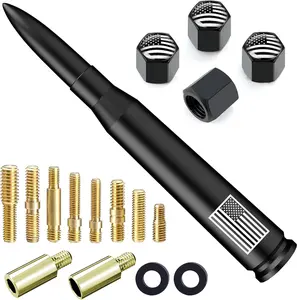 Bullet Antenna with American Flag Tire Valve Caps, Universal Car and Truck Antenna Replacement Set for GMC Sierra, Chevy Silverado, Dodge Ram 1500 2500 3500, Ford F150 F250 F350 and More