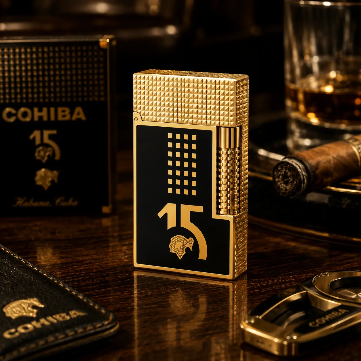 [Double Flame] DPT Cohiba 15th Anniversary Lacquer High-Gloss Luxury Lighter (No Fuel) Gift