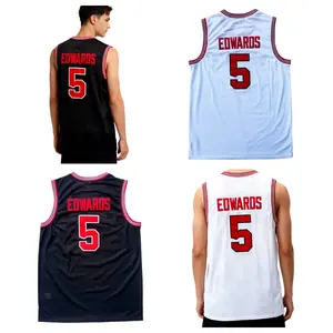 Men's # 5 EDWARDS University Gray Red White Basketball Jerseys Embracery breathable sleeveless basketball lover jersey mesh Athletic Outfit Sport Top