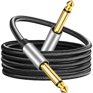 6.35mm Instrument Cable 50Ft,Silver Color Premium 6.35mm Mono Jack 1/4" TS Cable Unbalanced Guitar Patch Cords/Instrument Cable Male to Male with Zinc Alloy Housing and Nylon Braided(50Ft/15M)