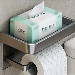 Tissue Holder, Roll Paper Rack, Bathroom Tissue Box, No-Drill Tissue Dispenser, Wall-Mounted Storage Rack for The Toilet