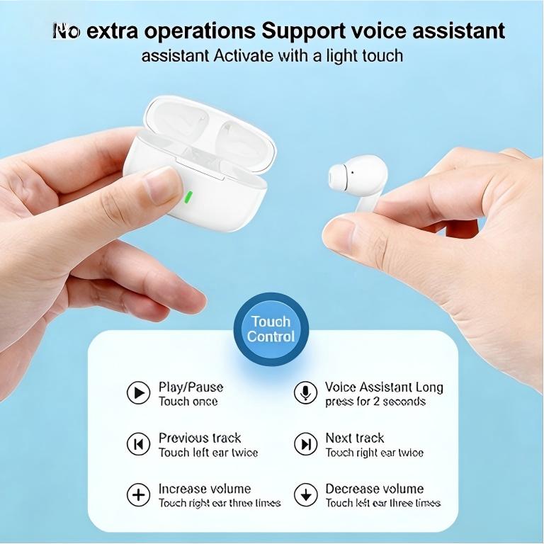 Wireless Earbuds Bluetooth 5.1 Earphones, Smart Touch Control, Waterproof Wireless Earphones, Suitable for Office, Sports, Study and Audio Calls, Built in Microphone, Gaming Bluetooth Headphones