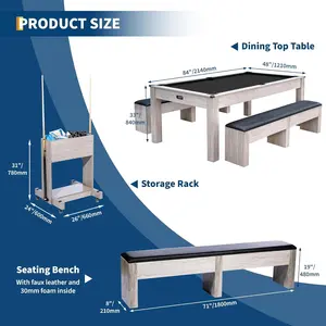 Black,7FT 3-in-1 Pool Table with Dining Top & Table Tennis | Billiard Table Set with Accessories (Balls, Cues, Ping Pong) | HDF Wood Grain Finish | Includes Rolling Storage Caddy