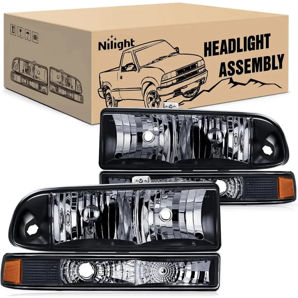 Nilight LED Vehicle Headlight Assembly with Headlight Bulbs - Black Case, Amber Lens, DOT Certified, IP65 Waterproof Car Lighting, Vehicle Accessories for 1998-2005 Chevy Blazer S10, Led Light