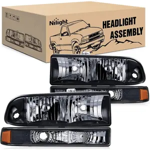 Nilight 1998 1999 2000 2001 2002 2003 2004 2005 Chevy Blazer S10 Headlight Assembly Black Case Amber Reflector
