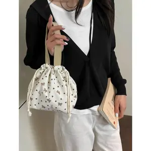 2026 Cute Bow Decor Drawstring Handbag, Durable Travel Storage Bucket Bag, Stylish Small Practical Shoulder Clutch for Women