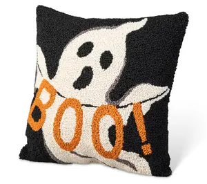 Glitzhome 14"H Hooked Halloween Ghost "BOO" Pillow