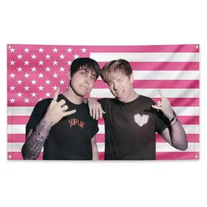 Sam & Colby Pink American Flag Durable Decorative Tapestry 3x5 FT - Polyester Modern Stripe Design YouTube Star Fan Art Wall Hanging for Bedroom Decor, Paranormal Aesthetic Banner