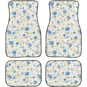 Cute Blue Floral Pattern Car Floor Mats All Weather Car 1st & 2nd Row Retro Camellia Flower Print Floor Mats Interior Carpet Car Interior Accessory Universal for Sedan Car Trucks Automotive Floor Mats