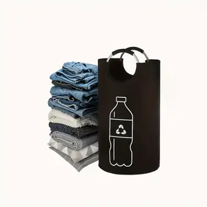 Extra-large capacity heavy-duty canvas folding recycling bin with lid - space-saving foldable storage basket suitable for kitchens, homes, and offices