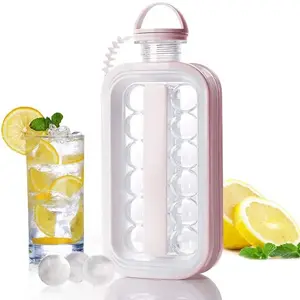 Ice Cube Trays 2 in 1 Portable Ice Ball Maker Kettle With 17 Grids Flat Body Lid Cooling Ice Pop/Cube Molds For Hockey,Cocktail,Coffee,Whiskey,Champagne,Beer,Juice,Water (Gray)