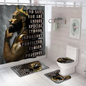 1/4pcs Cool Man Pattern Shower Curtain Set with Waterproof Partition Curtain, Non-slip Bath Rug, and Toilet Accessories - Bathroom Decor Kit with Hooks Included