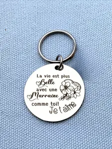 French godmother Floral Pattern Keychain Mother's Day gift godmother Christmas birthday gift godson from goddaughter pregnancy announcement gift