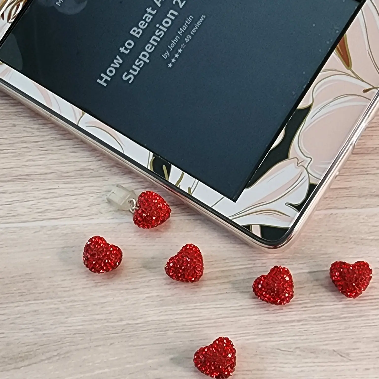 Kindle Red Bling Puffed Heart Dust Plug Charms/E-Reader Charms/Cell Phone Charm Dangle  Compatible For All Type C & Iphone Devices