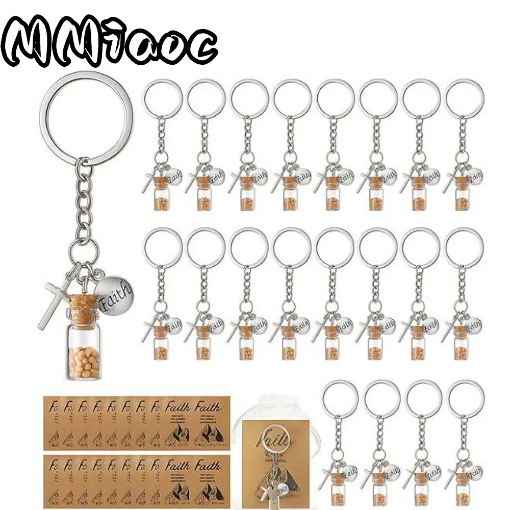 20 piece Mustard Seed Faith Gifts Sets Baptismal Keychain Kits with Glass Wishing Bottle for Church Events, Favors & Ceremonies sohochic