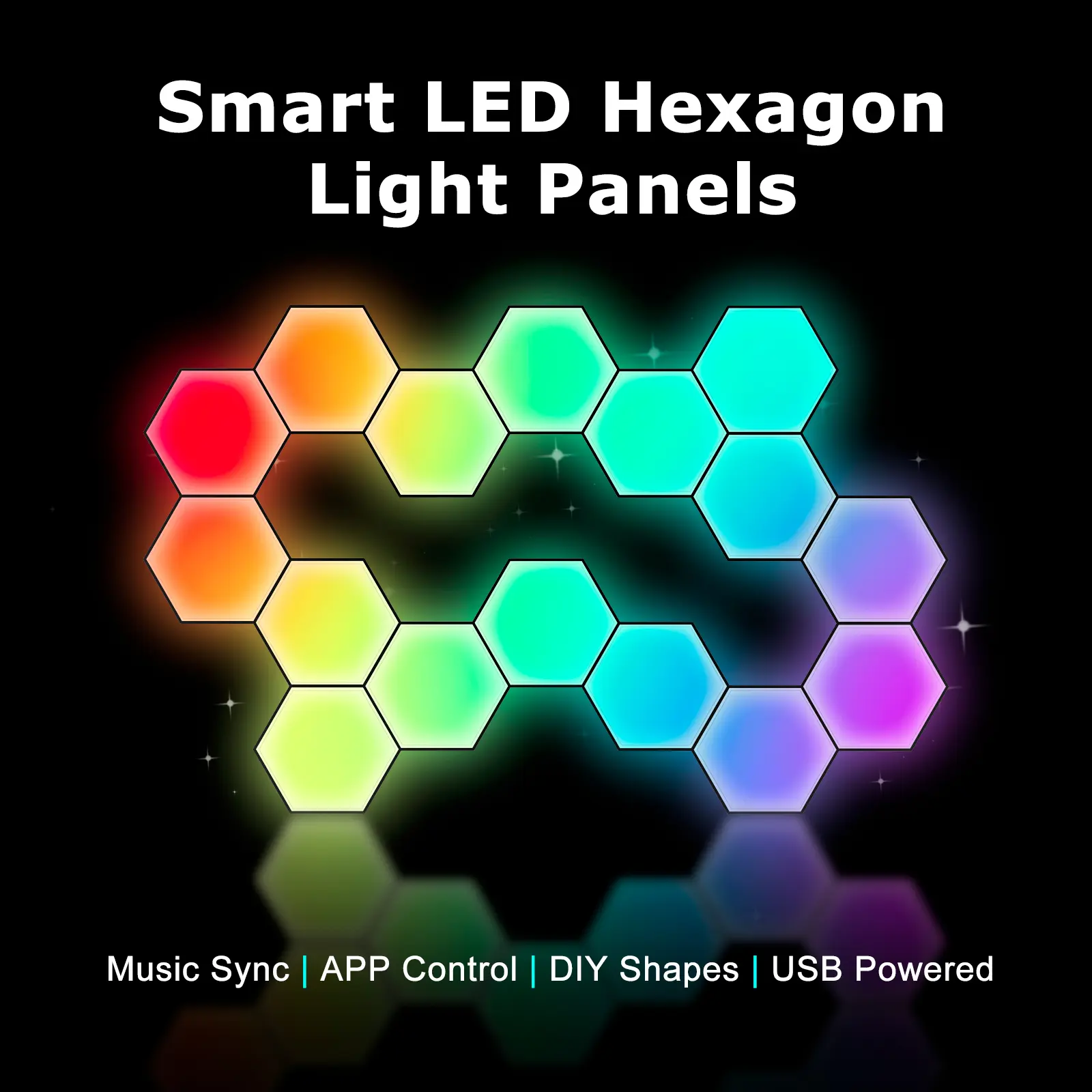 MERGBW Smart LED Hexagon Light Panels - ABS Plastic RGB Modular DIY Wall Lights with Music Sync, APP Control, USB Power, Flexible Size, Hexagonal Grid for Gaming Room, Party Backdrop Decorations
