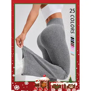 Women's Knit Sports Leggings, Breathable Slim Fit Pants For Yoga Gym Workout, High Waisted Leggings